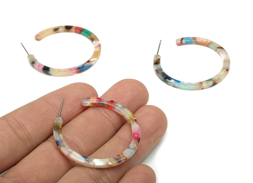 Open Hoop C Earrings Post - Acetate Hoop C  Earring - Multi Color Hoop Earring - Color Code: A59 -36.18x35.72x2.41mm- AC1173-A59 - DOMEDBAZAAR