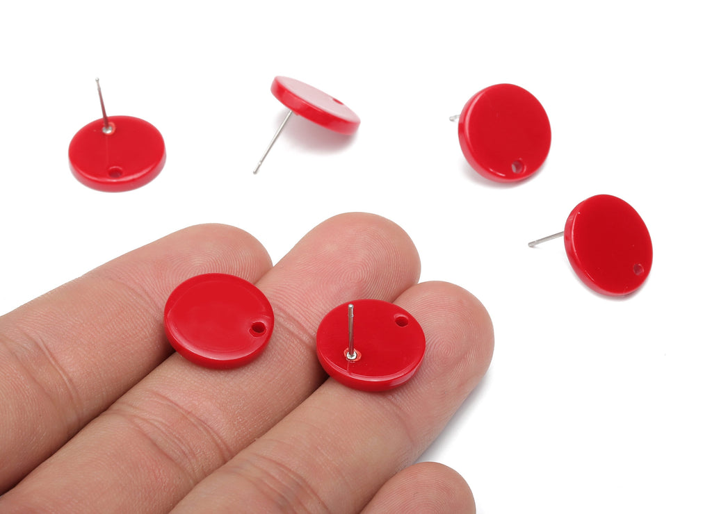 Acetate Round Earring Stud - Red Acetate Round Earrings Post - 316 Stainless Steel Studs - Color Code: A79 - 15.09x15.04x2.5mm - AC1385-A79 - DOMEDBAZAAR