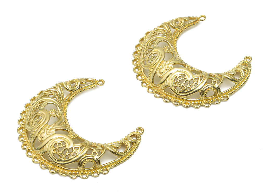 Brass Crescent Earrings Connectors - Brass Moon Connectors - Brass Moon Pendant - Raw Brass Moon Connectors - 37.16x34.47x2.48mm - PP7639 - DOMEDBAZAAR