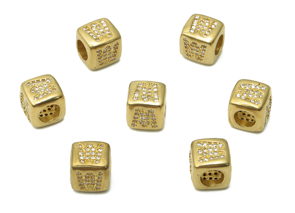 Alphabet Cube Bead W - Brass Initial Letter W - Raw Brass Zircon Letters Beads - Letter W Cube Bead - 8.63x8.63x 8.46mm - PP7804W - DOMEDBAZAAR