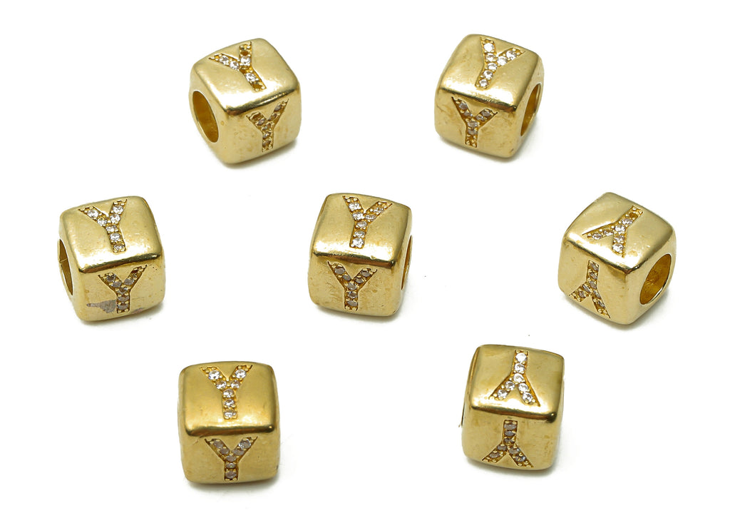 Alphabet Cube Bead Y - Brass Initial Letter Y - Raw Brass Zircon Letters Beads - Letter Y Cube Bead - 8.63x8.63x 8.46mm - PP7804Y - DOMEDBAZAAR