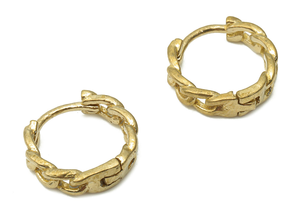 Brass Curb Chain Earrings Clasps - Raw Brass Huggie Hoop Earrings - Raw Brass Round Chain Clasps - 13.19x13.19x1.3mm - PP7596 - DOMEDBAZAAR