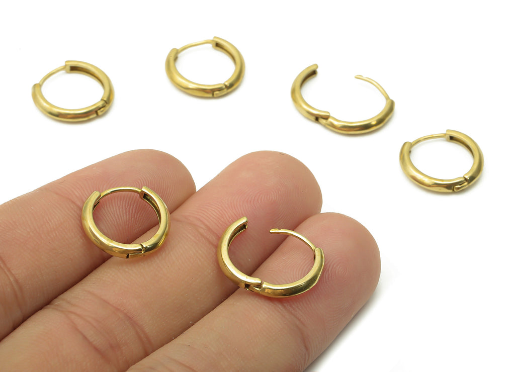 Brass Round Earrings Clasps - Raw Brass Hoop Earrings - Brass Round Clasps  - Brass Circle Huggie Earrings - 14.32x14.32x1.74mm - PP7599 - DOMEDBAZAAR