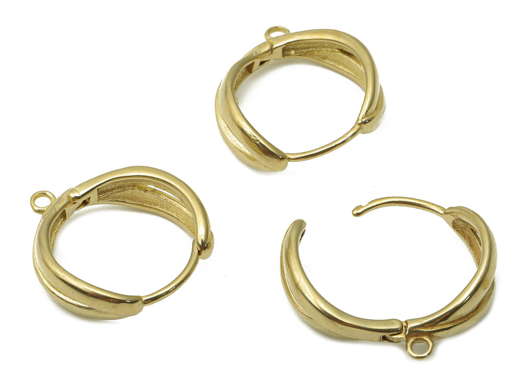 Brass Circle Earrings Clasps - Raw Brass Circle Leaf Hoop Pendant - Brass Round Huggie Leaf Thick Hoop Earrings - 16.37x15.4x1.48mm - PP7601 - DOMEDBAZAAR