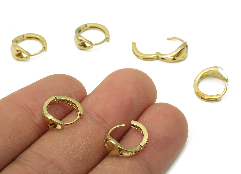 Brass Circle Earrings Clasps - Raw Brass Heart Hoop Earring - Brass Round Clasp - Brass Thick Huggie Hoop Earring - 12.2x12.2x1.3mm - PP7602 - DOMEDBAZAAR