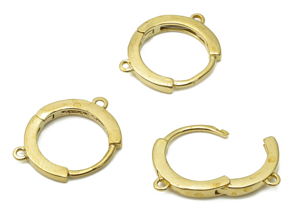 Brass Round Hoop Earrings Connectors - Raw Brass Round Huggie Earring - Brass Huggie Hoop Connector With 2 Loop - 15.5x12.42x2mm - PP7613 - DOMEDBAZAAR