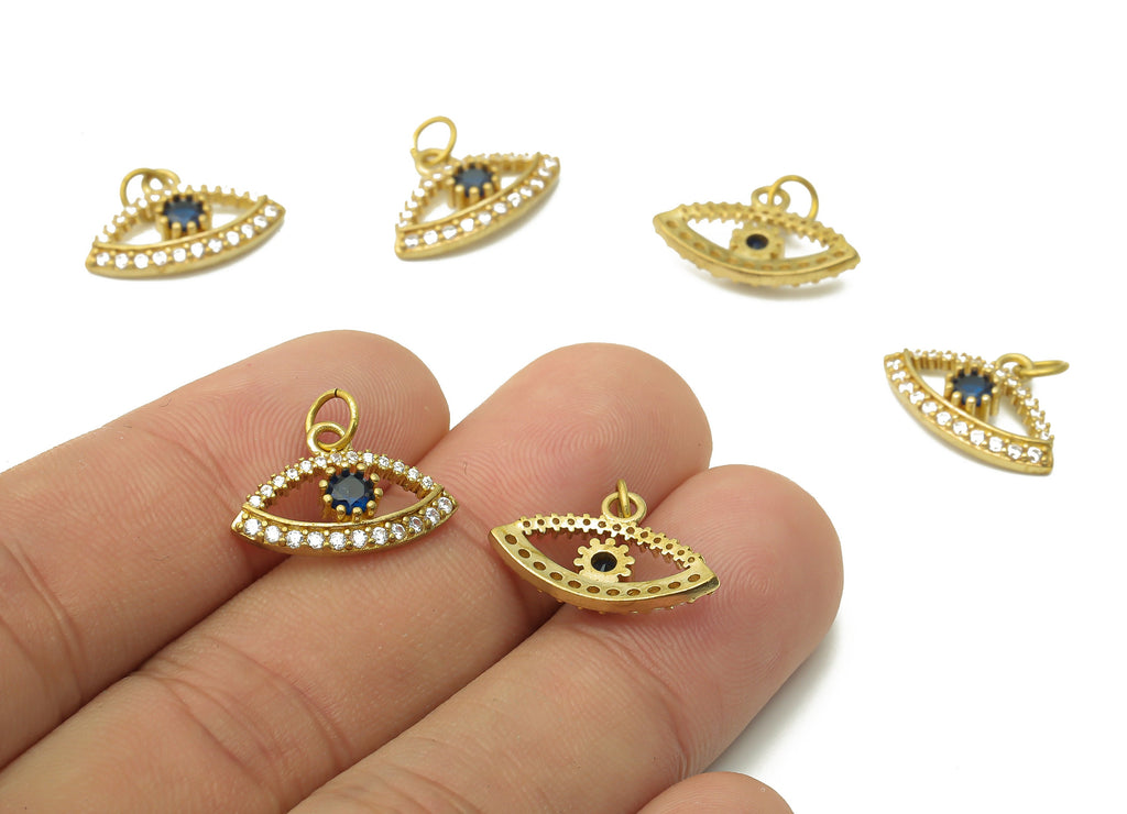 Brass Eyelash Charms - Raw Brass Eyelash Charms With Zircons - Brass Round Eye Earrings - Brass Round Pendant  -18.06x11.9x1.97mm - PP7623 - DOMEDBAZAAR