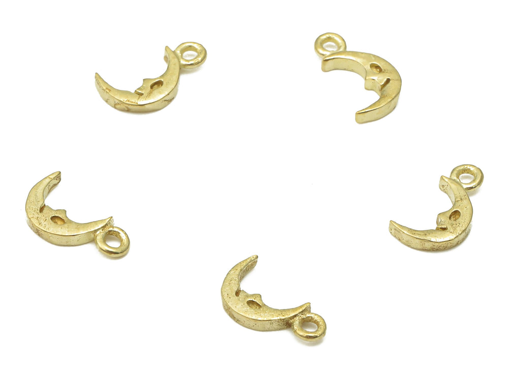 Brass Crescent Moon Charms - Raw Brass Mini Crescent Moon Pendant - The Man In The Moon Earring - Mini Bracelet Charm - 7.3x4x1mm - PP7638 - DOMEDBAZAAR