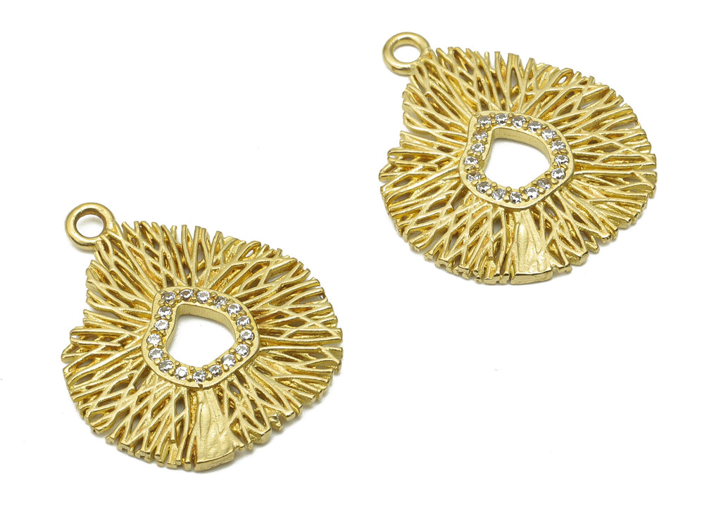 Brass Coral Earring Charm With Zircon - Raw Brass Irregular Wires Charms - Brass Round Pendant - 20.22x16.6x1.02mm - PP7746 - DOMEDBAZAAR