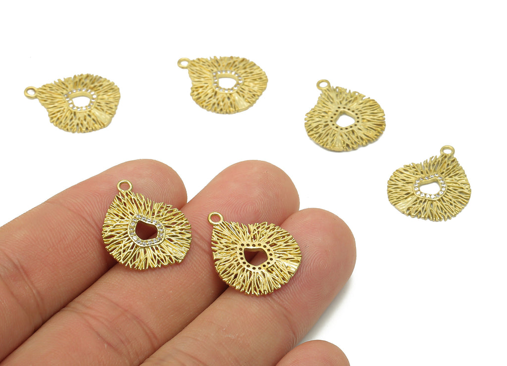 Brass Coral Earring Charm With Zircon - Raw Brass Irregular Wires Charms - Brass Round Pendant - 20.22x16.6x1.02mm - PP7746 - DOMEDBAZAAR