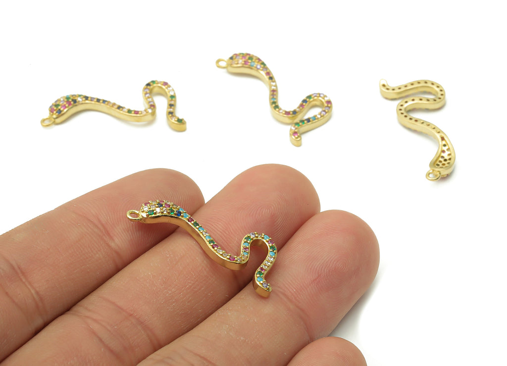 Brass Cobra Earring Charms - Raw Brass Rainbow Cobra Pendant with Zircons - Brass Snake Necklace - Cobra Earrings - 27.3x11.73x3.17 - PP7670 - DOMEDBAZAAR