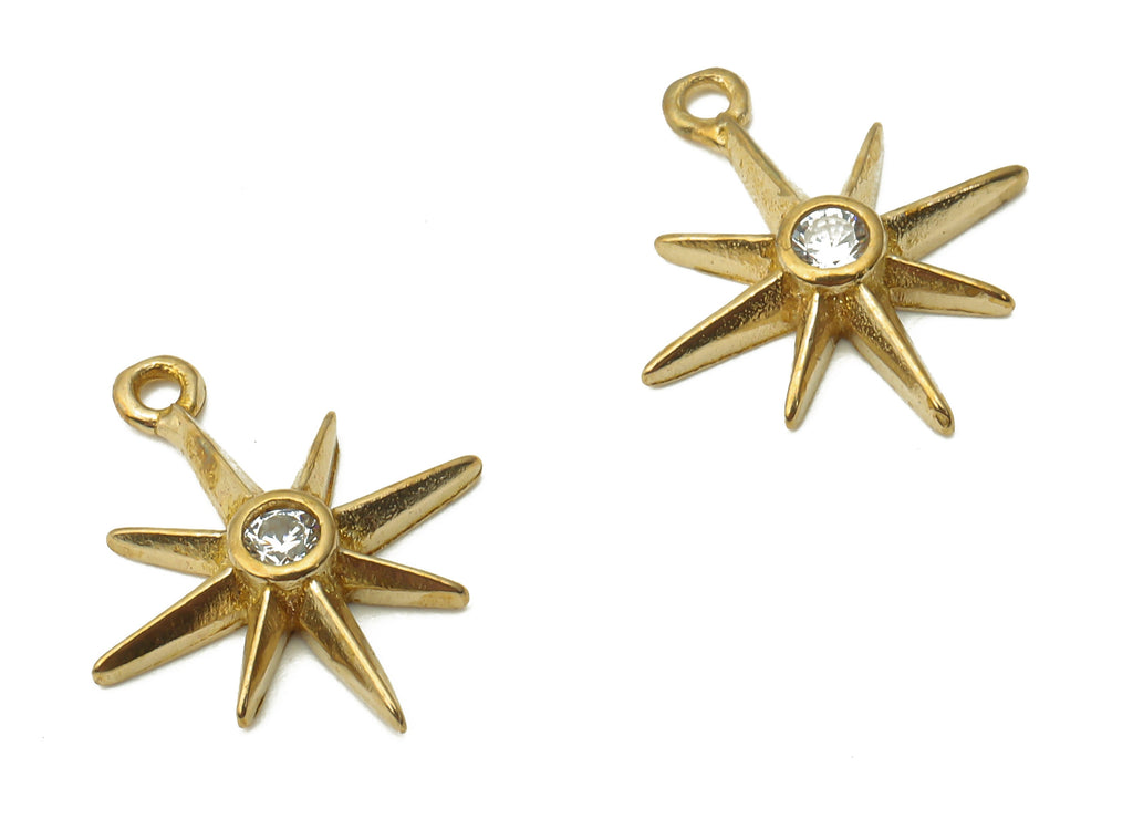 Brass Planet Earring Charms - Raw Brass North Star Charm With Zircon - Brass North Star Pendant - Earring Charm - 15.6x13.8x2.56mm - PP7681 - DOMEDBAZAAR