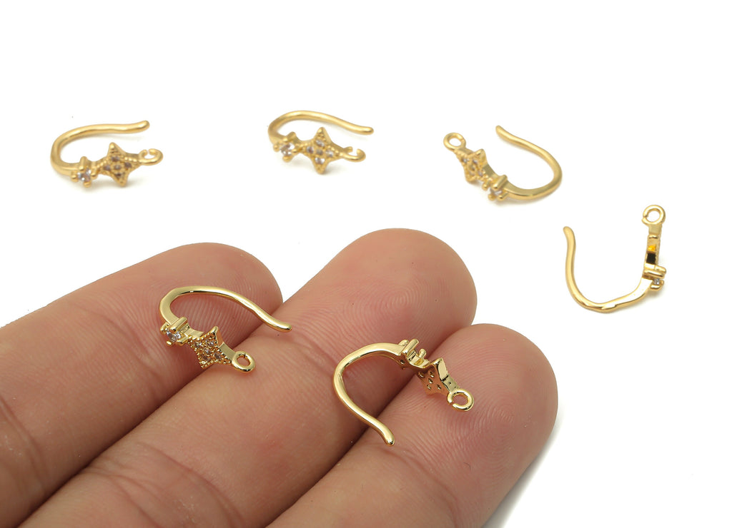 Brass Star Earrings Wire with Loop - Gold Plated Brass Earring Wire With Hook - 18K Real Gold Tone Plated -13.78x10.48x1.43mm - RGP4760 - DOMEDBAZAAR