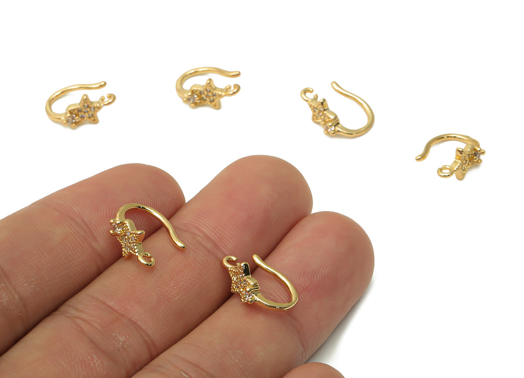 Brass Star Earrings Hooks With Loop - Brass Earring Wire - Gold Plated Earring - 18K Real Gold Tone Plated - 13.77x10.58x1.38mm - RGP4767 - DOMEDBAZAAR