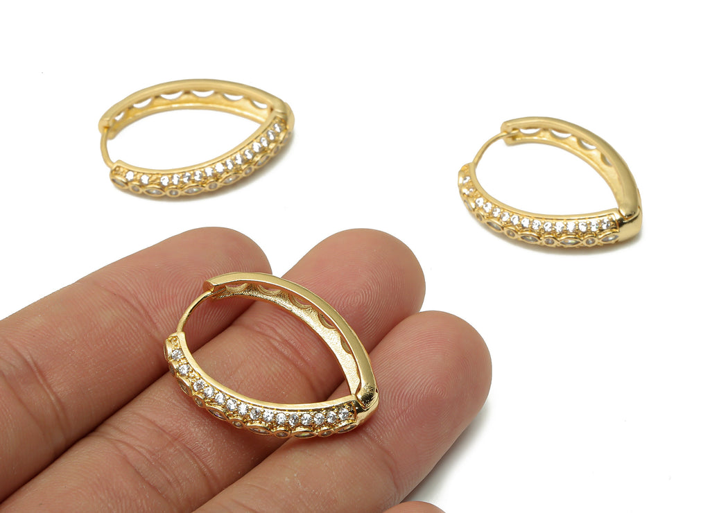 Brass Drop Huggie Hoops Earrings with Zircon - Raw BrassTextured Eyedrop Hoop - 18K Real Gold Plated Brass - 29.06x23.53x5.18mm - RGP4777 - DOMEDBAZAAR