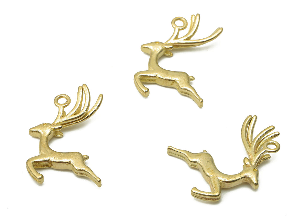 Brass Deer Earrings Charms - Raw Brass Deer Earring Charm - Brass Deer Pendant - Brass Deer Earring -  17.73x10.87x2.2mm - PP7728 - DOMEDBAZAAR