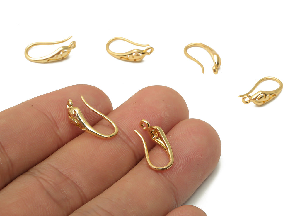 Brass Ear Wires - Brass Earrings Ear Hooks With Loop - Ear Wire - 18K Real Gold Plated - DIY Earring Findings - 16.35X6.8x1.67mm - RGP4797 - DOMEDBAZAAR