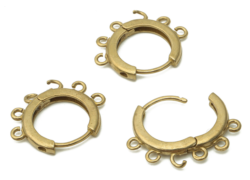 Brass Round Hoops Earring Connector - Raw Brass Circle Hoop Earring With Loop - Brass Huggie Clasps With 6 Loops - 21x17.04x2.4mm - PP7767 - DOMEDBAZAAR