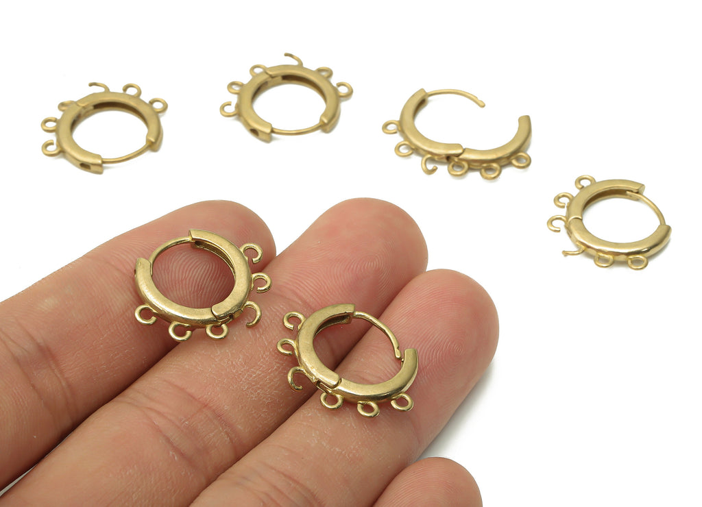 Brass Round Hoops Earring Connector - Raw Brass Circle Hoop Earring With Loop - Brass Huggie Clasps With 6 Loops - 21x17.04x2.4mm - PP7767 - DOMEDBAZAAR