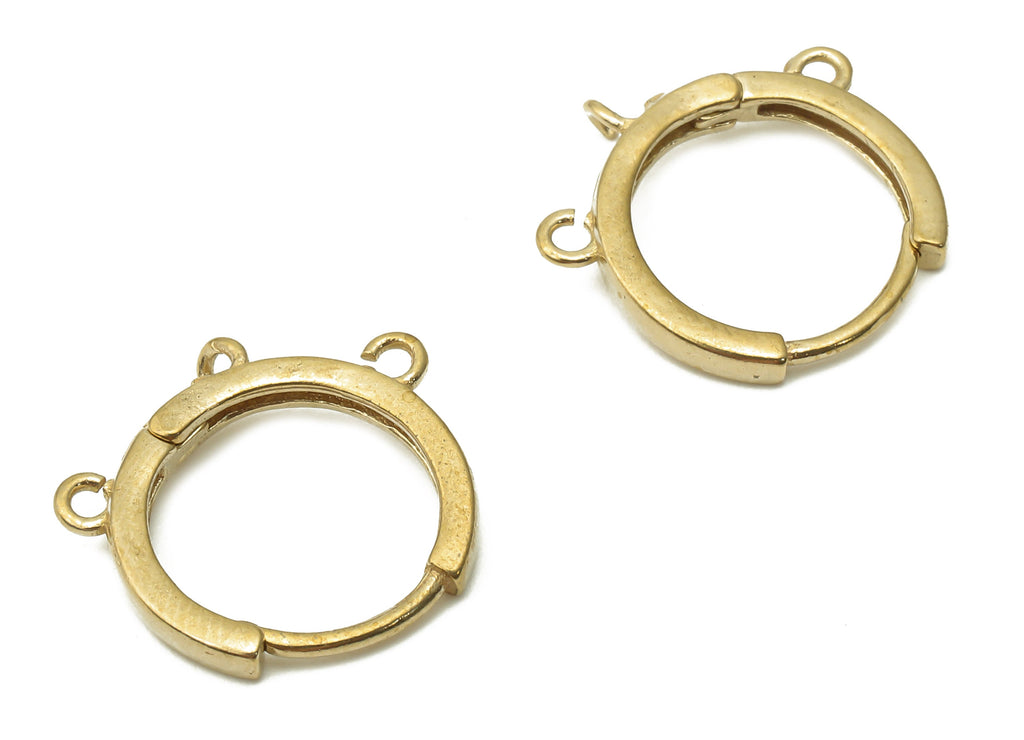 Brass Round Hoops Earring Connector - Raw Brass Circle Hoop Earring With Loop - Brass Huggie Clasps With 3 Loops - 15.67x15.3x2.21mm- PP7768 - DOMEDBAZAAR