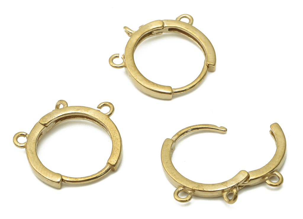 Brass Round Hoops Earring Connector - Raw Brass Circle Hoop Earring With Loop - Brass Huggie Clasps With 3 Loops - 15.67x15.3x2.21mm- PP7768 - DOMEDBAZAAR