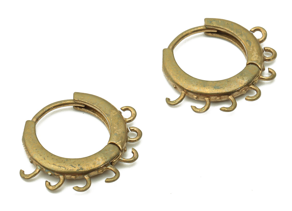 Brass Round Hoop Earring Connector - Raw Brass Circle Thick Hoop Earring With Loop - Huggie Clasps With 7 Loops - 19x15.4x2.4mm - PP7769 - DOMEDBAZAAR