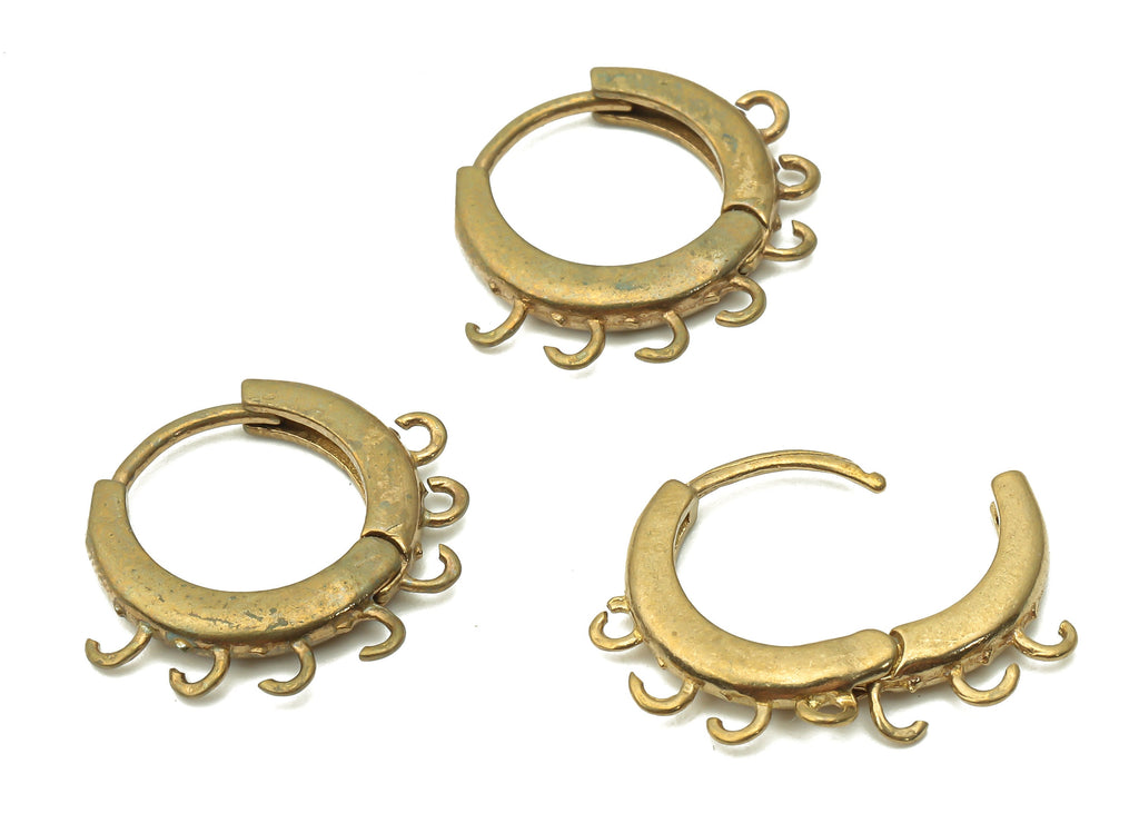 Brass Round Hoop Earring Connector - Raw Brass Circle Thick Hoop Earring With Loop - Huggie Clasps With 7 Loops - 19x15.4x2.4mm - PP7769 - DOMEDBAZAAR