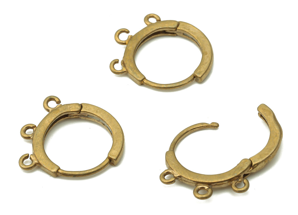 Brass Round Hoops Earring Connector - Raw Brass Circle Hoop Earring With Loop - Brass Huggie Clasps With 3 Loops - 15.62x13.14x1.8mm -PP7770 - DOMEDBAZAAR