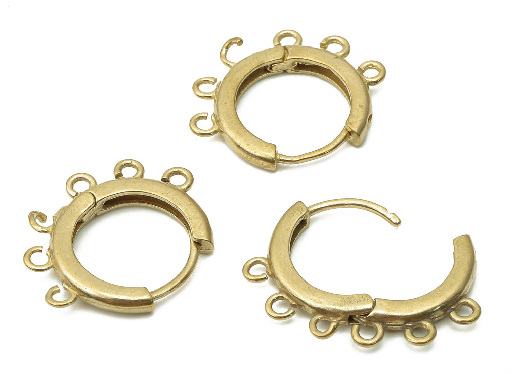 Brass Round Hoops Earring Connector - Raw Brass Circle Thick Hoop Earring With Loop - Huggie Clasps With 6 Loops - 20.8x17.1x2.6mm - PP7771 - DOMEDBAZAAR