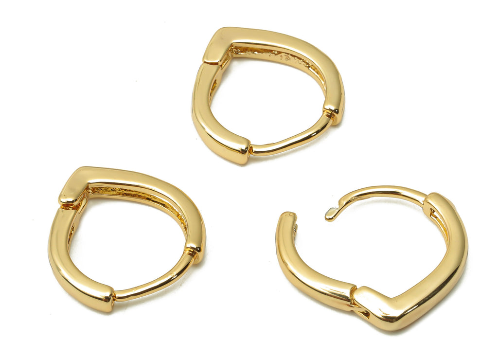 Brass Drop Earrings Hoops - Huggie Hoop Drop Earrings - Brass Teardrop Clasps - 18K Real Gold Plated Brass - 14.7x14.16x1.74mm - RGP4813 - DOMEDBAZAAR