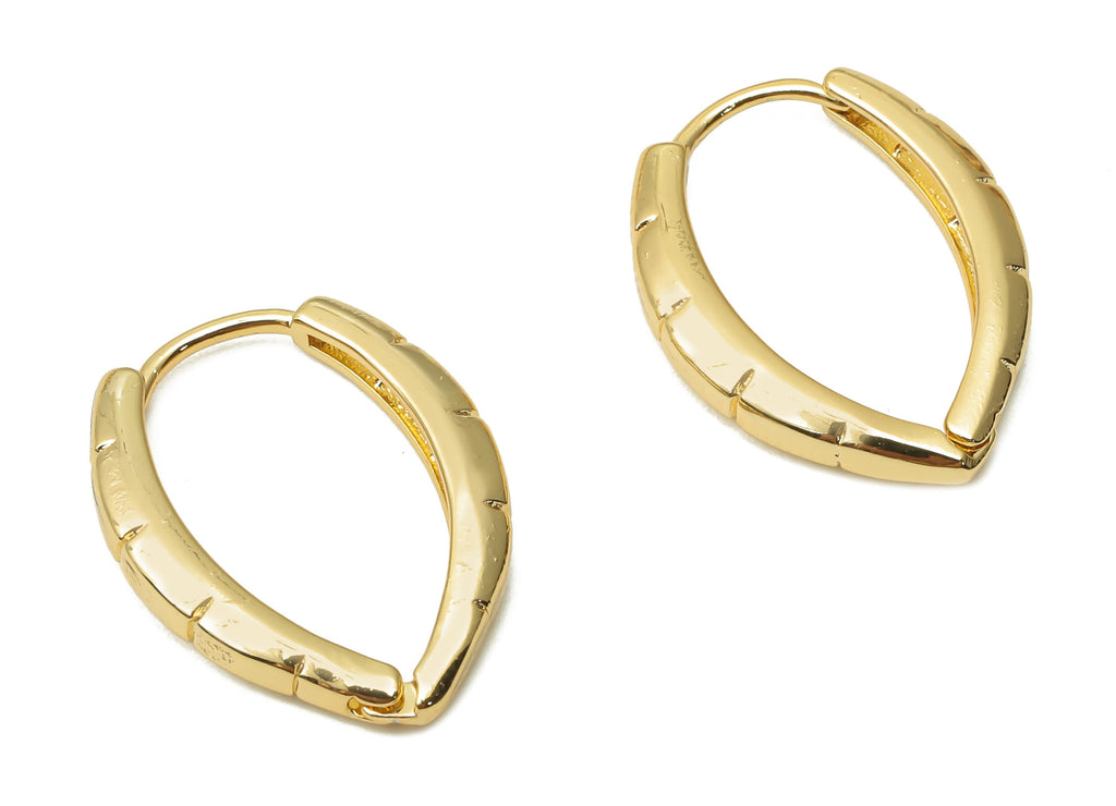 Brass Drop Earrings Clasps - Brass Huggie Hoop Earrings - Brass Eyedrop Hoops - 18K Real Gold Plated Brass - 24.38x16.08x2.63mm - RGP4831 - DOMEDBAZAAR