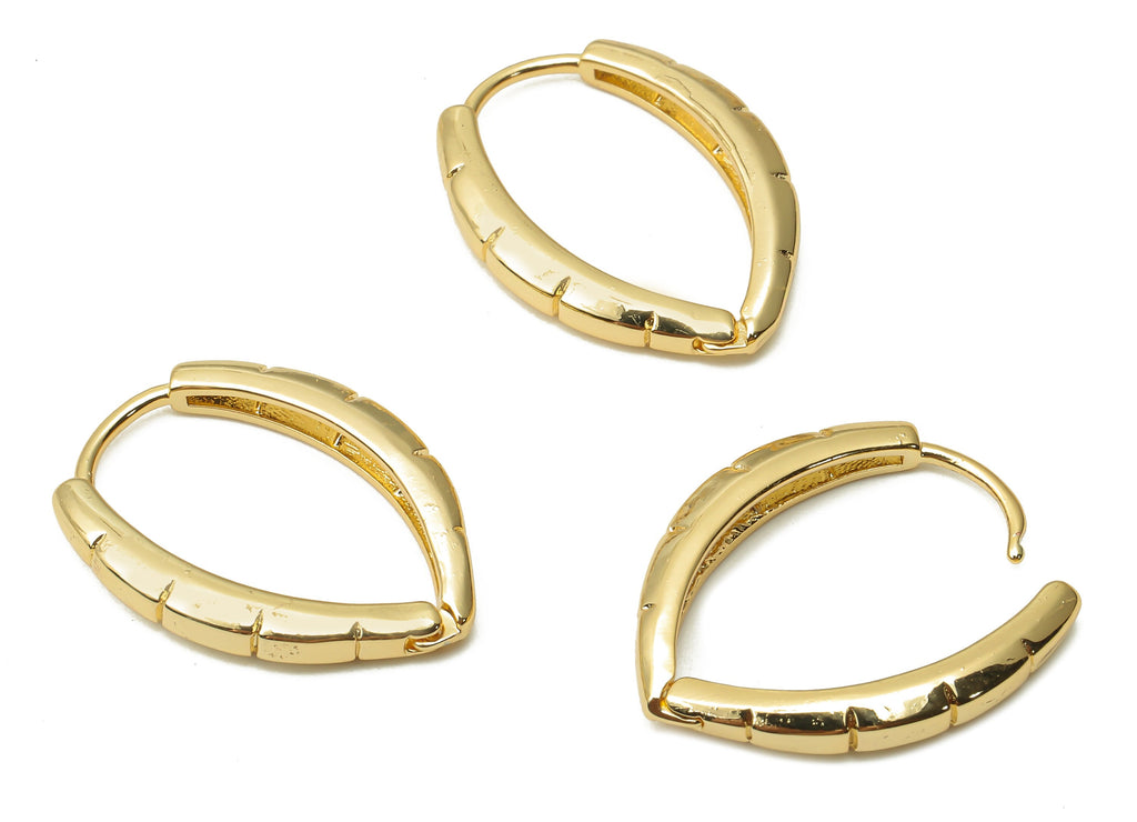 Brass Drop Earrings Clasps - Brass Huggie Hoop Earrings - Brass Eyedrop Hoops - 18K Real Gold Plated Brass - 24.38x16.08x2.63mm - RGP4831 - DOMEDBAZAAR
