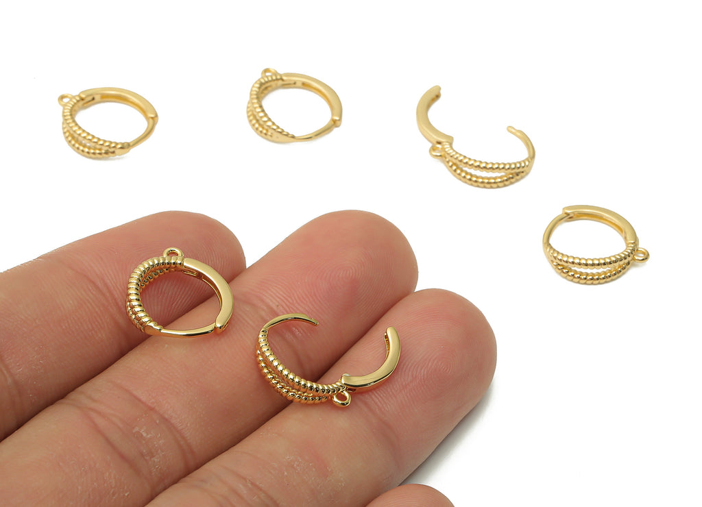 Brass Double Line Spiral Earrings Clasps - Brass Textured Hoop Earring With Loop - 18K Real Gold Plated Brass - 14.11x13.17x1.5mm - RGP4840 - DOMEDBAZAAR