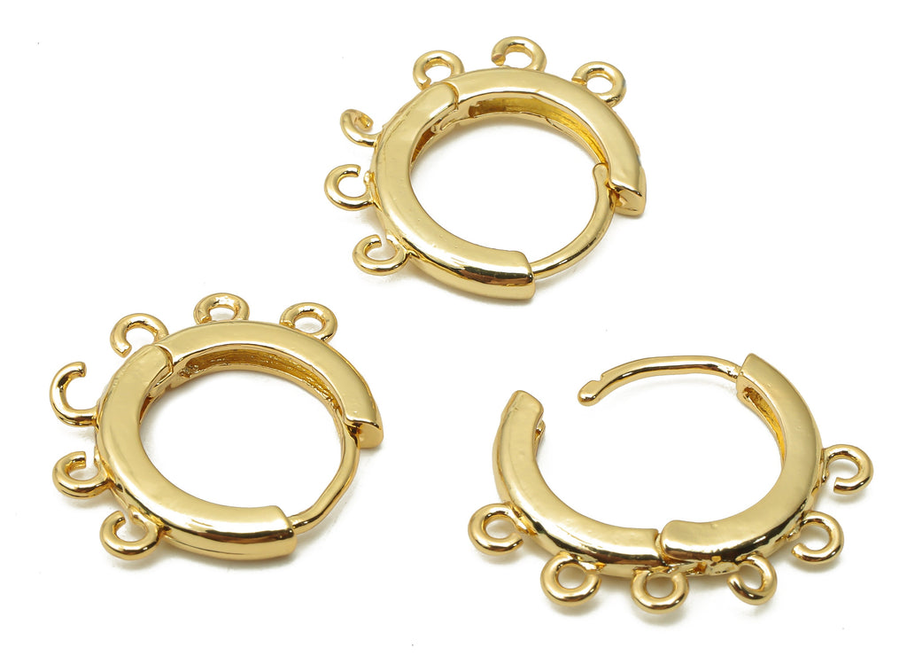 Brass Round Huggie Hoops Earrings - Earring Clasps With 6 Loop - Earring Connector - 18K Real Gold Plated - 21.02x17.04x2.42mm - RGP4851 - DOMEDBAZAAR