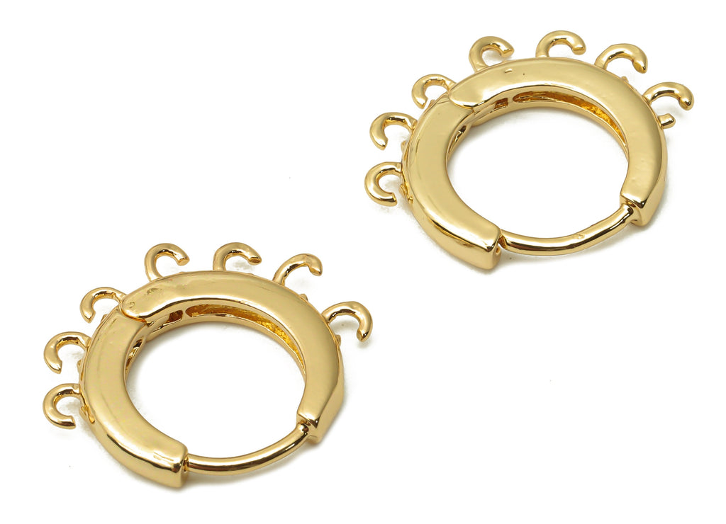 Brass Huggie Hoops Earrings - Round Clasps With 7 Loops - Earring Clasp Hoop Connector - 18K Real Gold Plated - 18.97x15.43x2.4mm - RGP4853 - DOMEDBAZAAR
