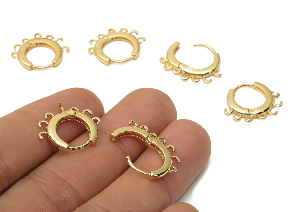 Brass Huggie Hoops Earrings - Round Clasps With 7 Loops - Earring Clasp Hoop Connector - 18K Real Gold Plated - 18.97x15.43x2.4mm - RGP4853 - DOMEDBAZAAR