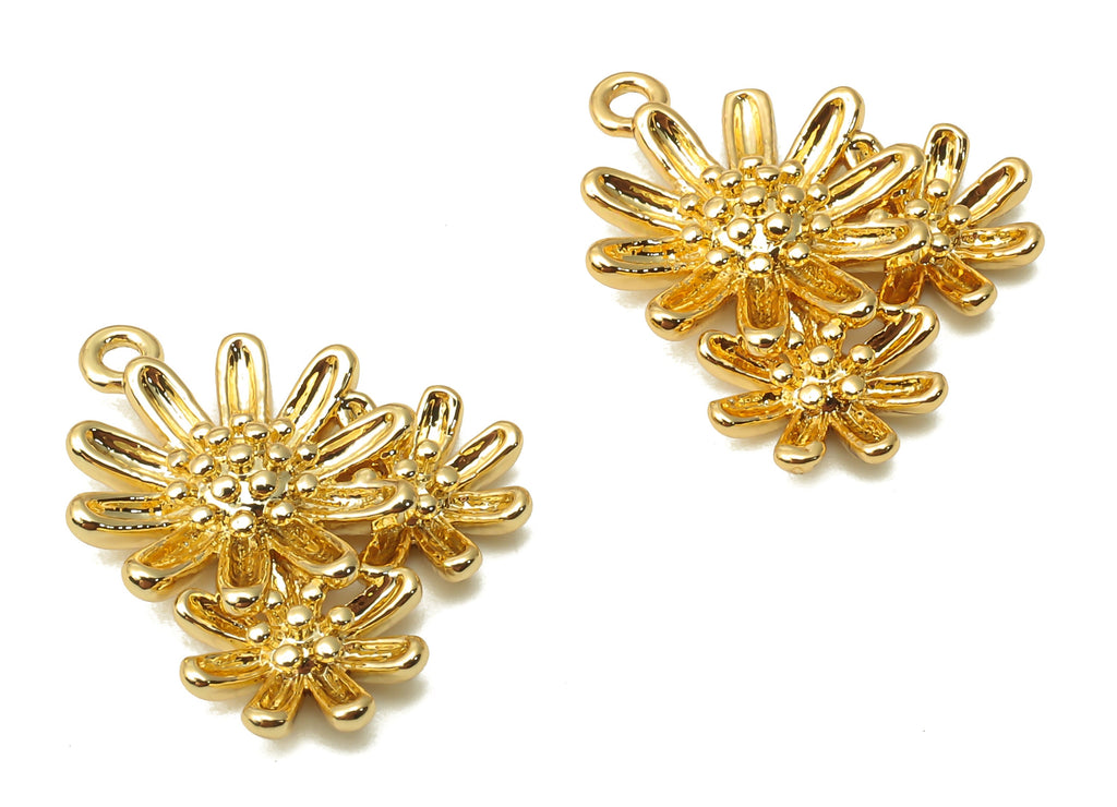 Brass Lotus Earring Charm - Brass Flower Charms - Brass Flower Pendant - 18K Real Gold Plated Brass - 17.54x14.03x3.25mm - RGP4861 - DOMEDBAZAAR