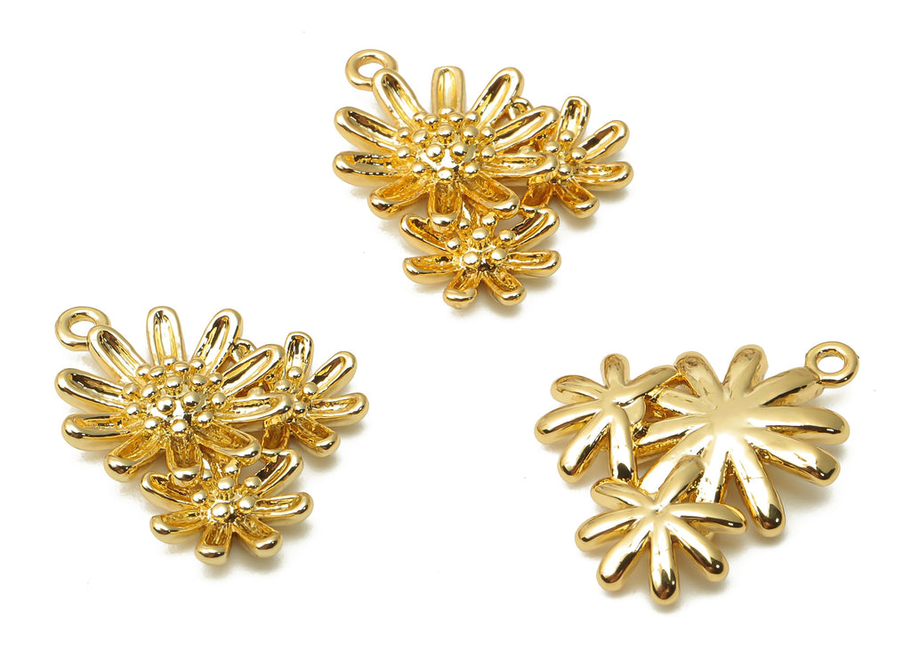 Brass Lotus Earring Charm - Brass Flower Charms - Brass Flower Pendant - 18K Real Gold Plated Brass - 17.54x14.03x3.25mm - RGP4861 - DOMEDBAZAAR