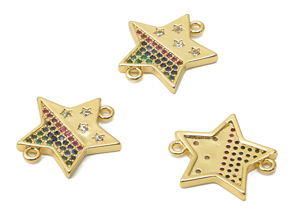 Brass Rainbow Star Earring Connectors with Zircons - Brass Star Connectors - 18K Real Gold Plated - 17.14x17.44x1.78mm - RGP4863 - DOMEDBAZAAR