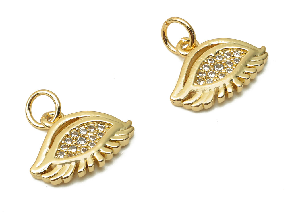 Brass Eyelash Charms - Brass Eyelash Charms With Zircon - Brass Eye Pendant  - 18K Real Gold Plated Brass - 14.35x10.62x1.8mm - RGP4868 - DOMEDBAZAAR