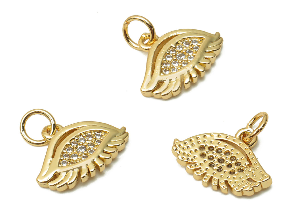 Brass Eyelash Charms - Brass Eyelash Charms With Zircon - Brass Eye Pendant  - 18K Real Gold Plated Brass - 14.35x10.62x1.8mm - RGP4868 - DOMEDBAZAAR