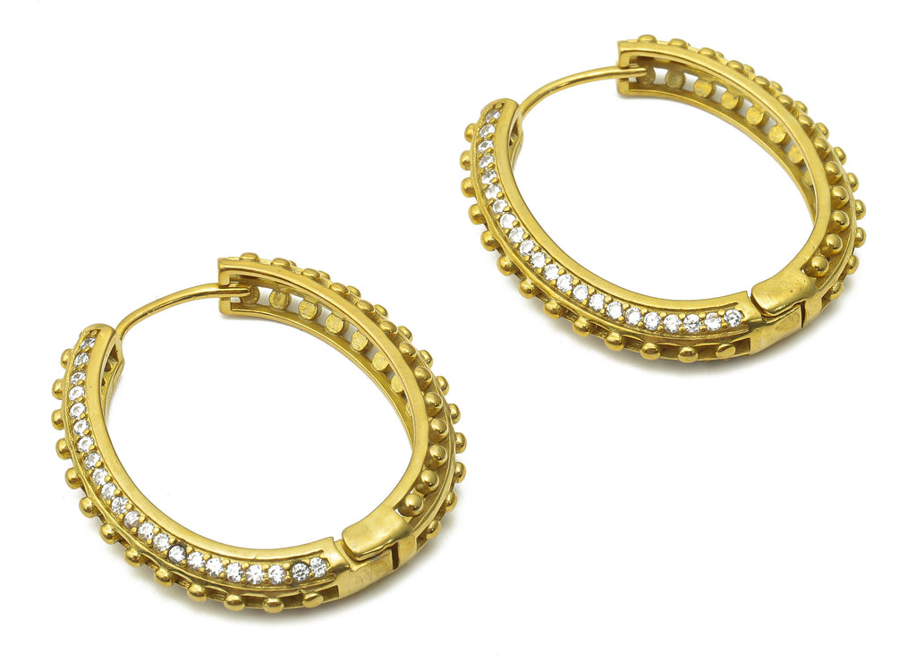 Brass Round Hoop Earring - Raw Brass Circle Hollow Hoops Earring With Zircon - Brass Earrings Clasps - 32.62x31.28x4.05mm - PP7831 - DOMEDBAZAAR