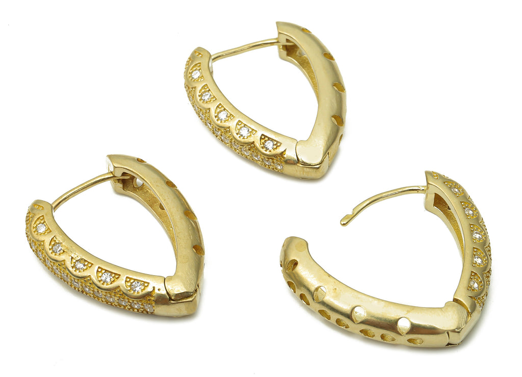 Brass Drop Hoop Earring - Raw Brass Teardrop Hoop Earring With Zircon - Brass Huggie Hollow Thick Hoop Clasps - 25.53x19.23x3.62mm - PP7843 - DOMEDBAZAAR