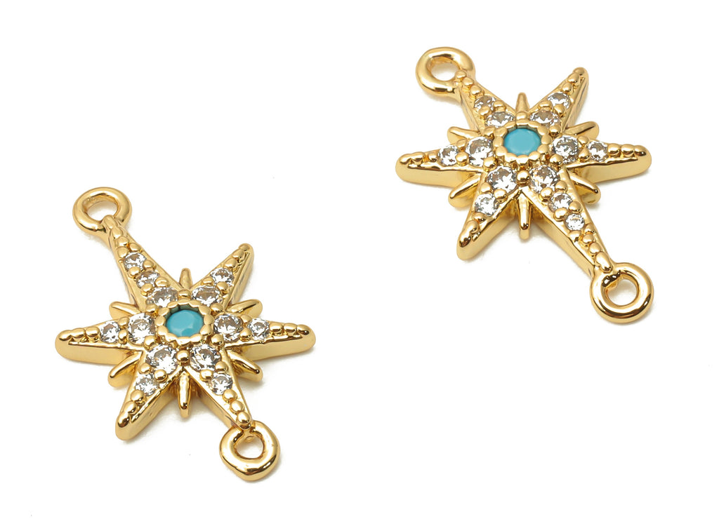 Brass Star Earring with Zircon - Brass Star Connector - 18K Real Gold Plated Brass - Gold plated Star Pendant - 17.43x10.78x2.53mm - RGP4876 - DOMEDBAZAAR
