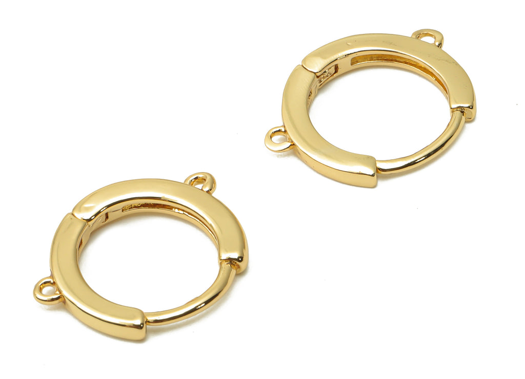 Brass Round Huggie Hoops Earrings - Earring Connector - Brass Round Clasps With Loop - 18K Real Gold Plated Brass - 15.5x12.42x2mm - RGP4880 - DOMEDBAZAAR