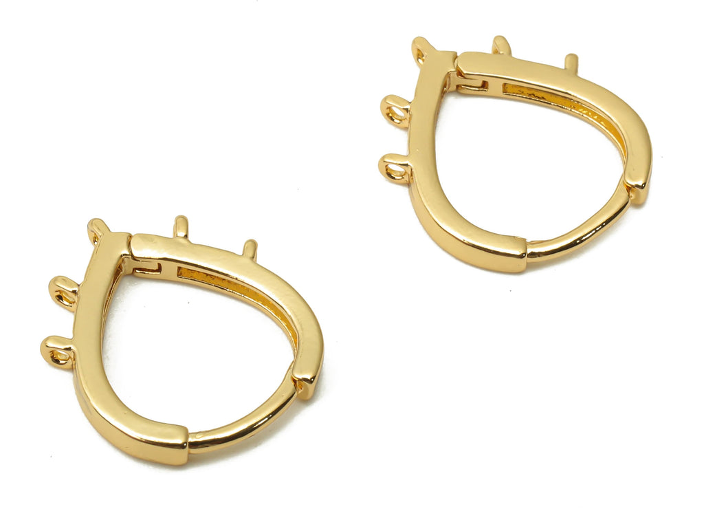 Brass Drop Earrings Clasps - Earrings Connector with 5 Loop- Brass Huggie Hoop Earrings - 18K Real Gold Plated - 14.2x11.85x1.6mm - RGP4881 - DOMEDBAZAAR