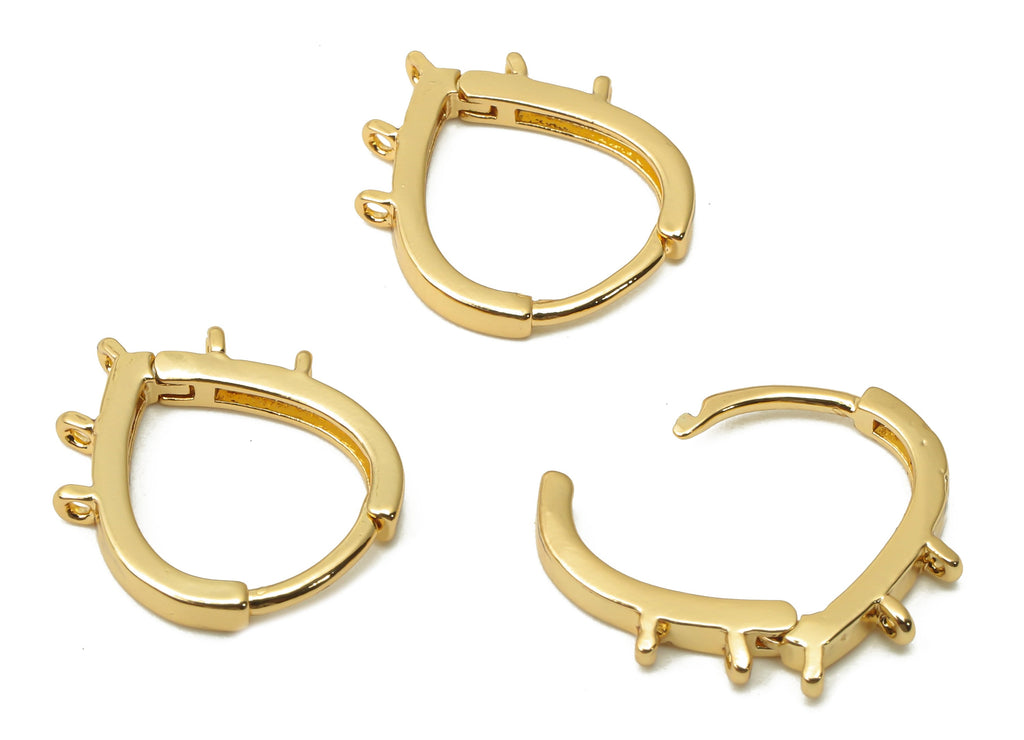 Brass Drop Earrings Clasps - Earrings Connector with 5 Loop- Brass Huggie Hoop Earrings - 18K Real Gold Plated - 14.2x11.85x1.6mm - RGP4881 - DOMEDBAZAAR