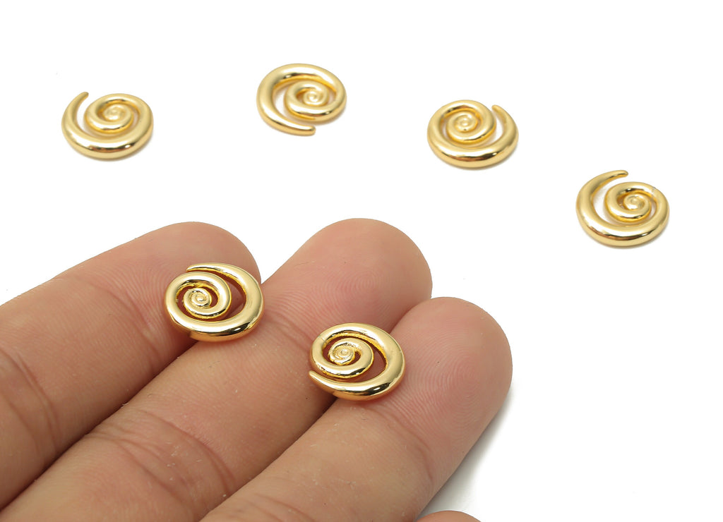 Brass Circular Earrings Charms - Gold plated spiral Earring -Bead Figure Earring - 18K Real Gold Plated Brass -12.24x12.24x2.46mm - RGP4901 - DOMEDBAZAAR