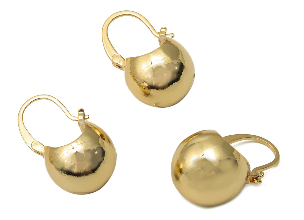 Brass Basket Ball Hoop Earring - Brass Ball Clasp Hoop Earrings - Basket Bag Earrings - 18K Real Gold Plated - 23.03x13.29x1.92mm - RGP4984 - DOMEDBAZAAR