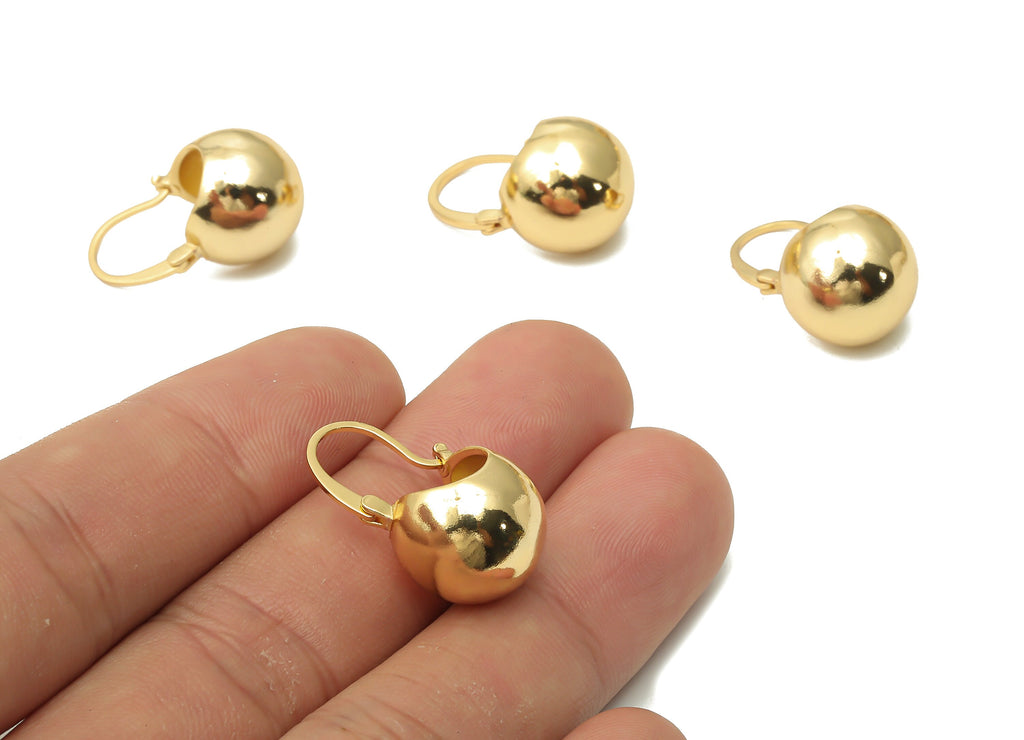 Brass Basket Ball Hoop Earring - Brass Ball Clasp Hoop Earrings - Basket Bag Earrings - 18K Real Gold Plated - 23.03x13.29x1.92mm - RGP4984 - DOMEDBAZAAR